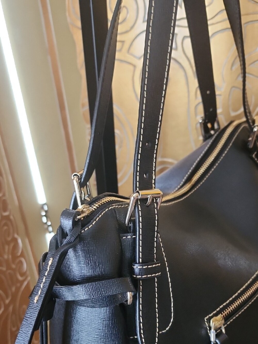 Dooney & Bourke Black Leather Shoulder Tote with Gold Hardware - Picture 2 of 9